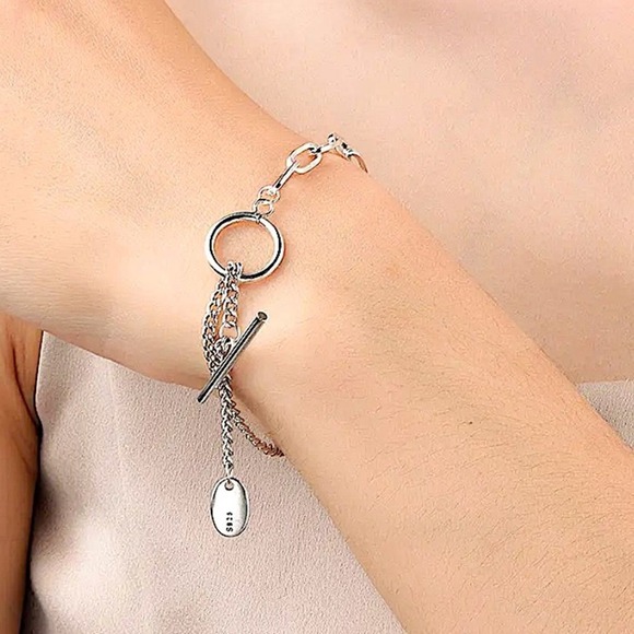 Sterling Silver Minimalist Bracelet, Irregular, Geometric, Dainty, Trendy - Picture 2 of 6